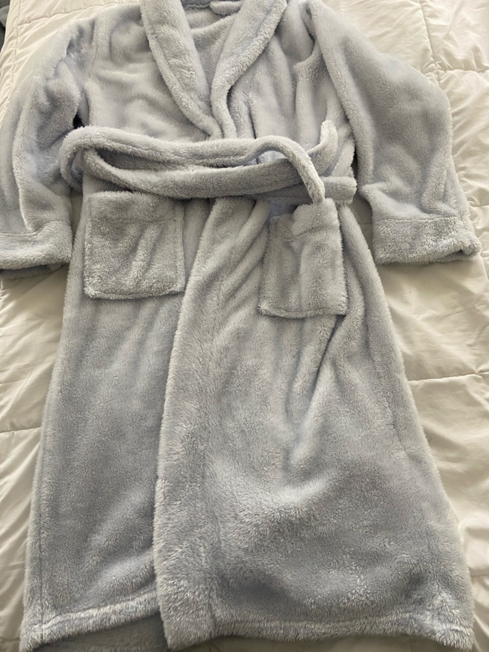 Cozy Plush Light Blue Bathrobe with Pockets